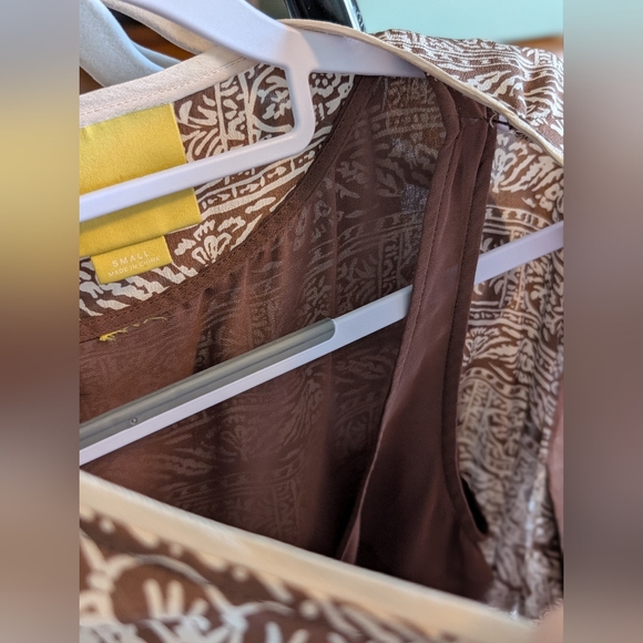 Maeve- Brown and White Patterned Shift Dress With Attached Slip - Picture 4 of 13